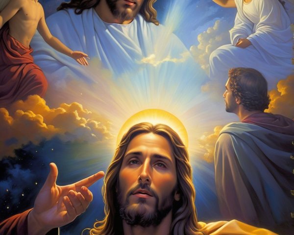 Serene Spiritual Scene with Jesus and Celestial Beings