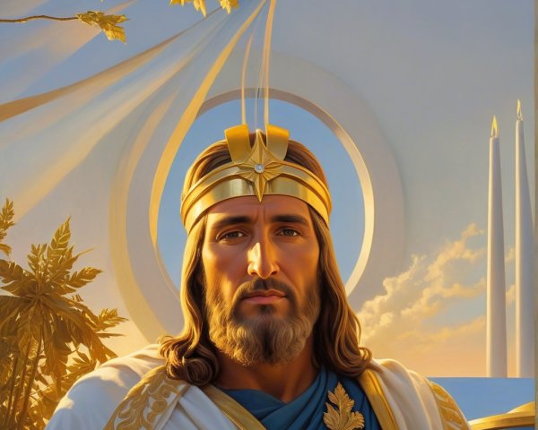 Majestic figure in ornate robes with golden crown