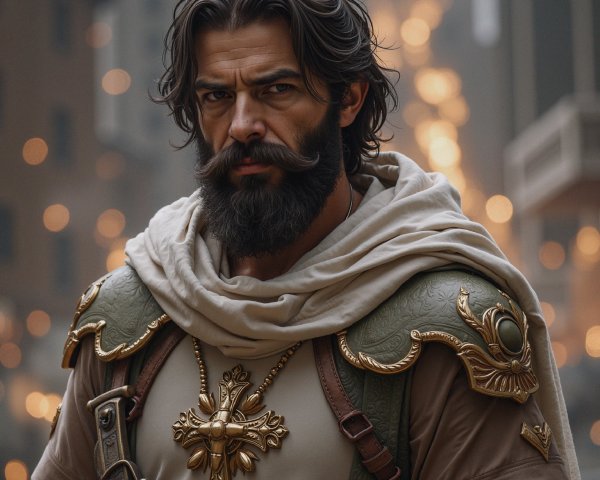 Bearded Man in Intricate Armor in Historical Setting