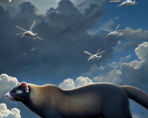Heroic Ferret on Mountain Peak with Dramatic Sky