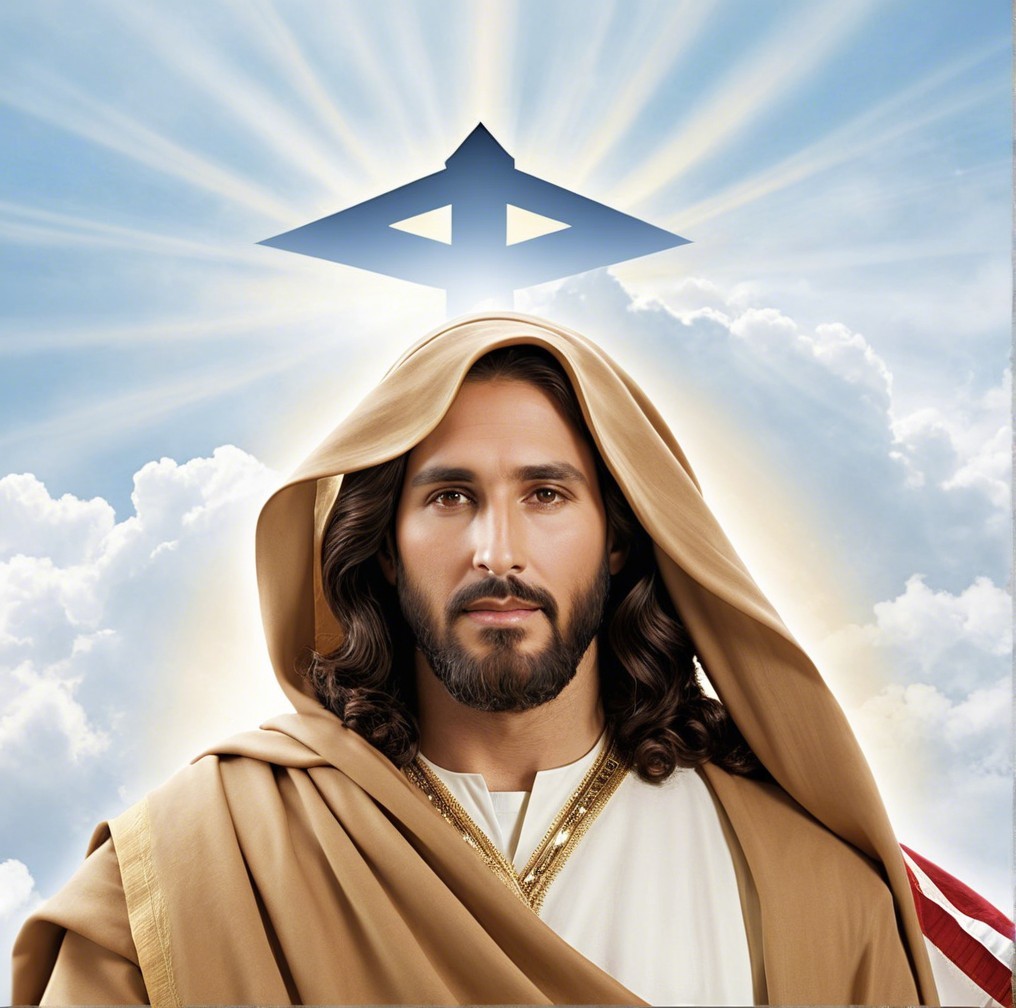 Serene figure in robes with radiant light and symbol