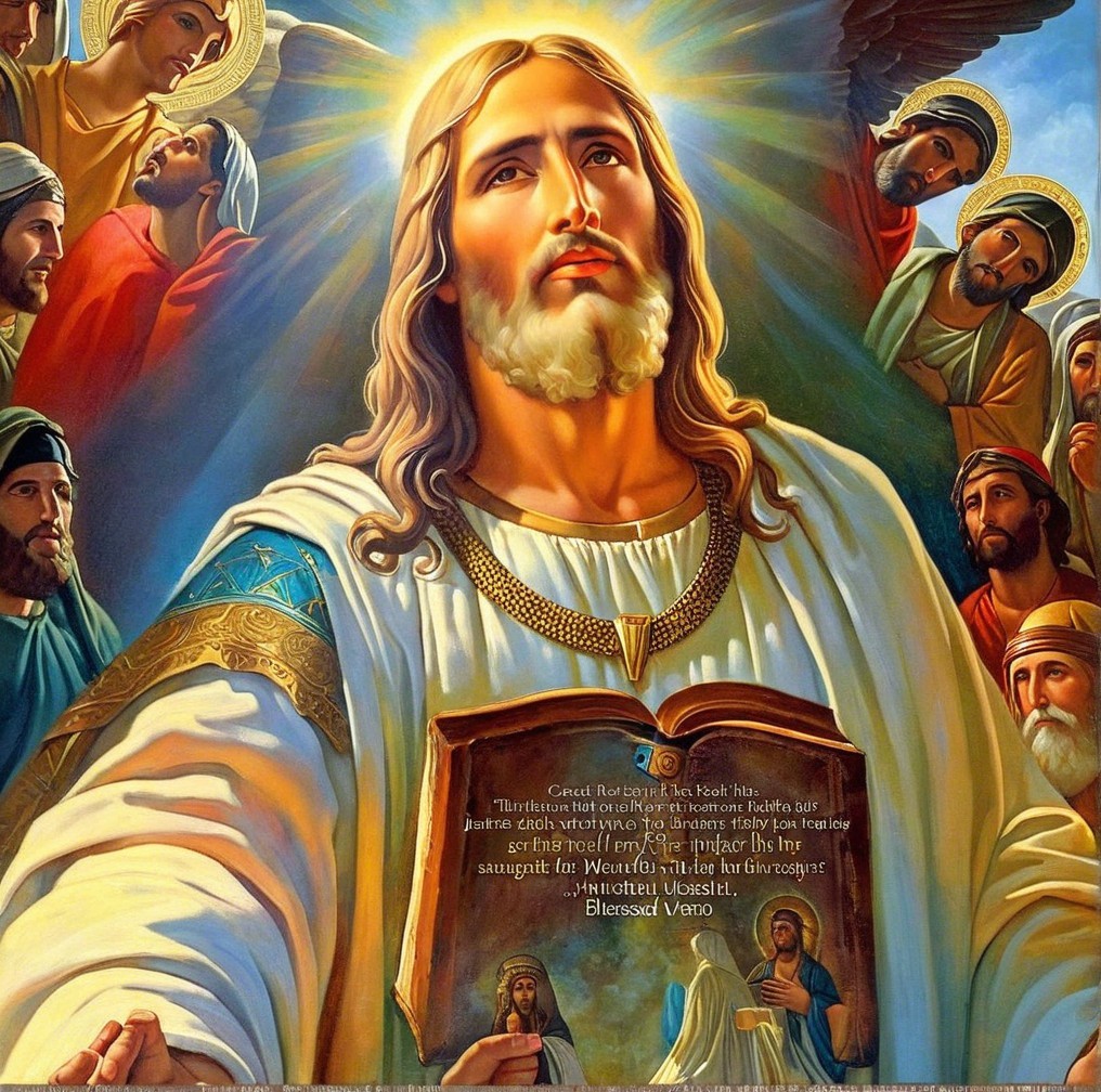Radiant Depiction of Jesus Christ with Saints and Angels
