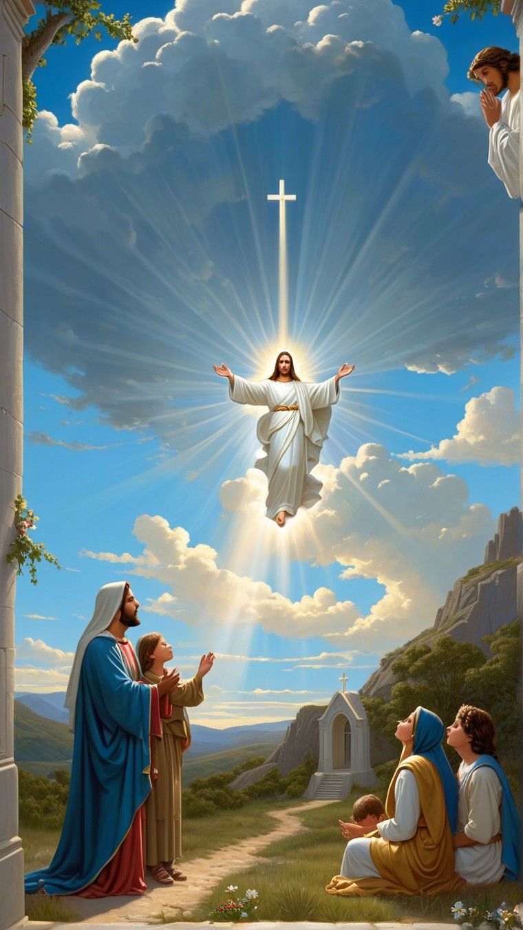 Jesus Christ Ascending with Figures in Awe and Light