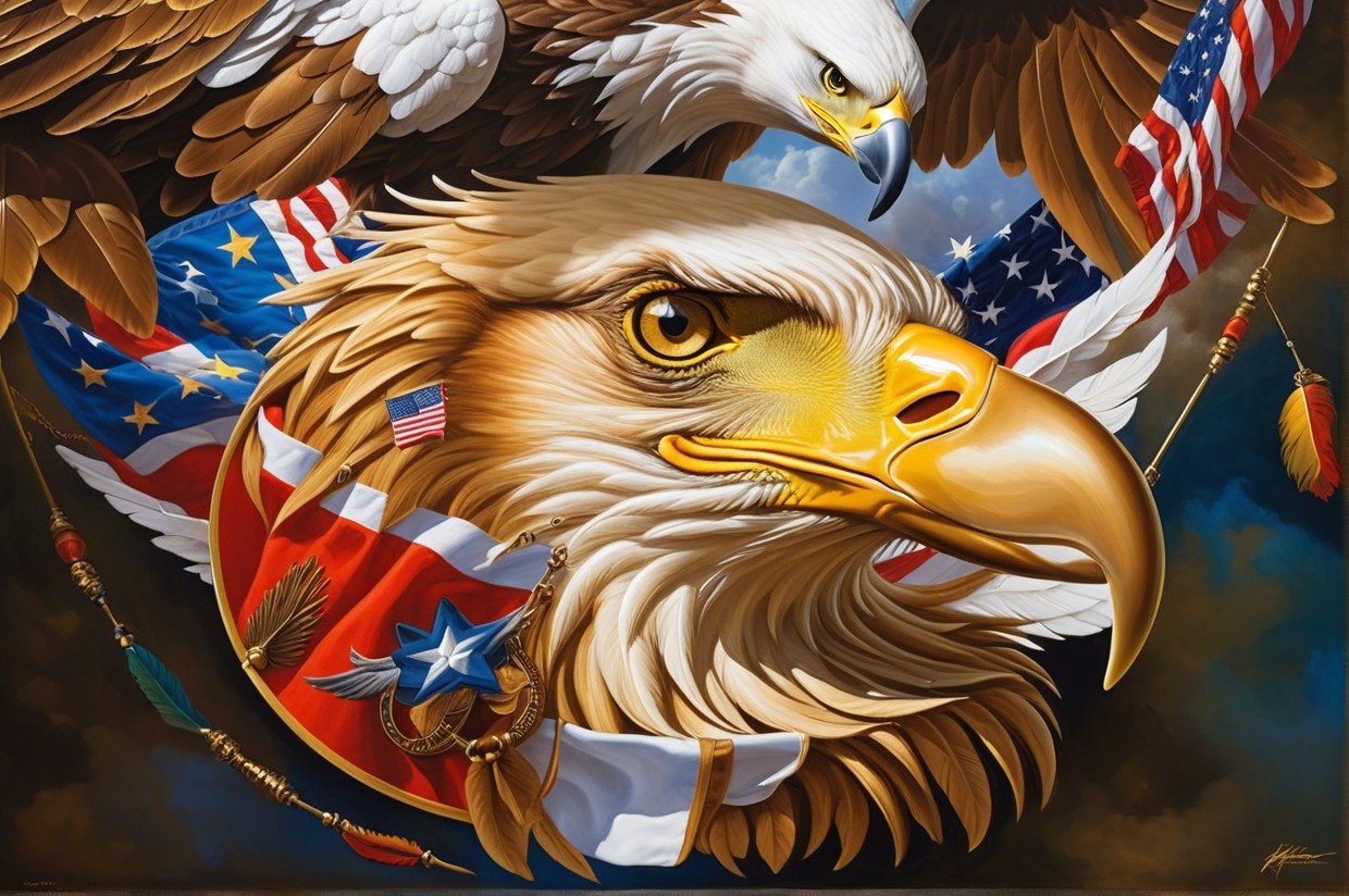 Eagle Portrait with Patriotic Elements and Symbolism