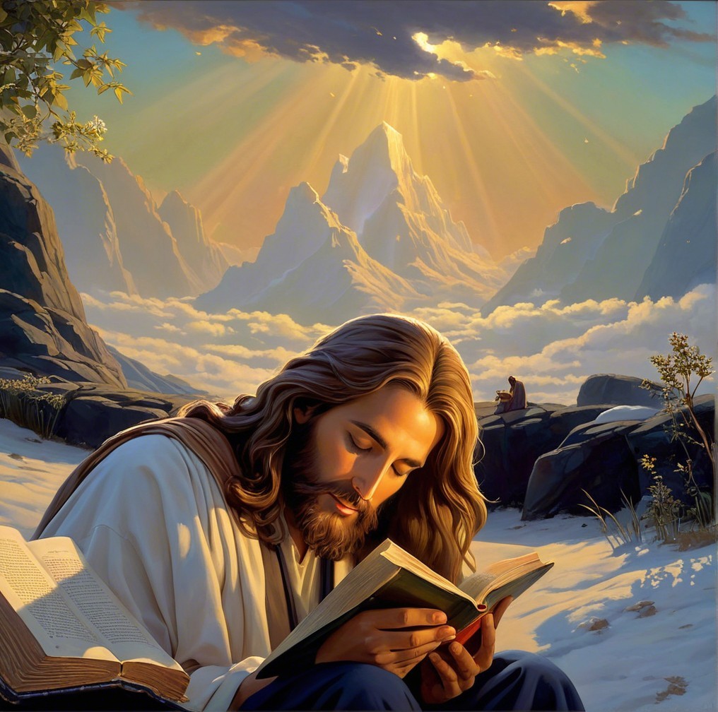 Serene Mountainous Landscape with Spiritual Themes