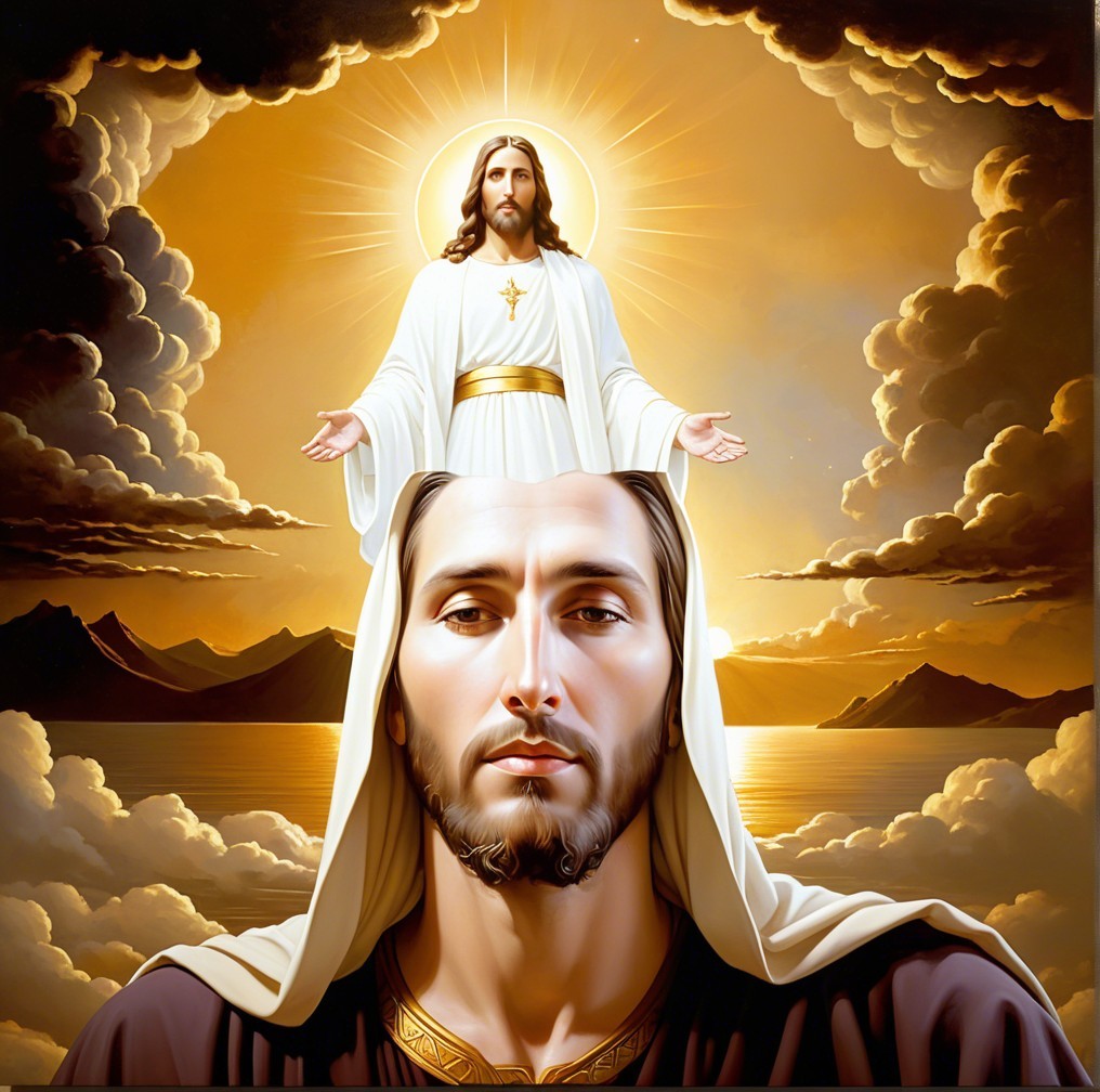 Man in Contemplation with Radiant Jesus Above