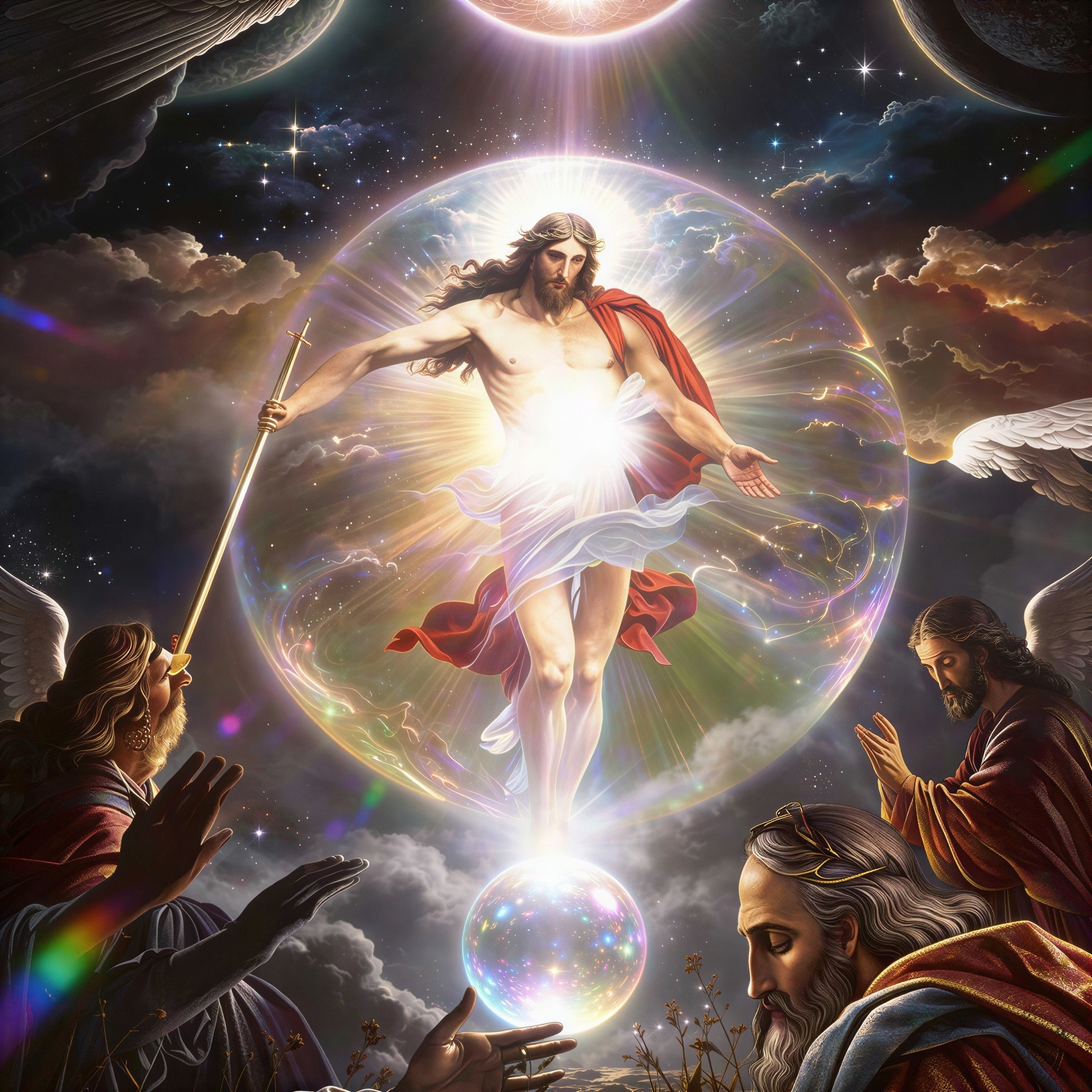 Jesus Christ in Holy Light Surrounded by Celestial Elements