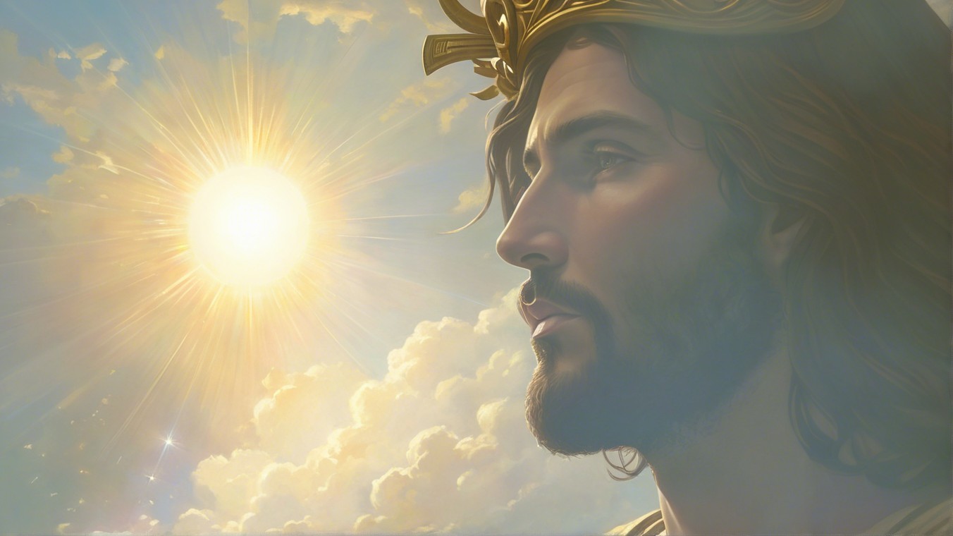 Majestic figure with flowing hair and golden crown