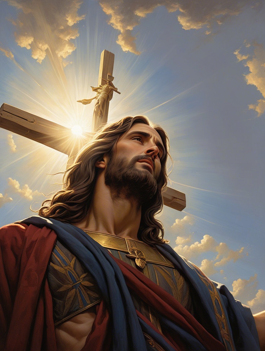 Majestic Portrait of Jesus Christ Under Radiant Sky
