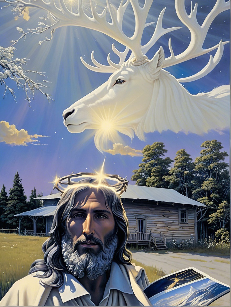 Ethereal Scene of Nature and Spirituality with Stag