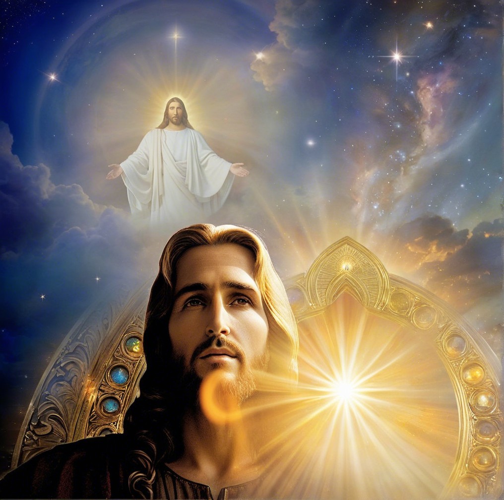 Heavenly Scene with Jesus and Cosmic Elements
