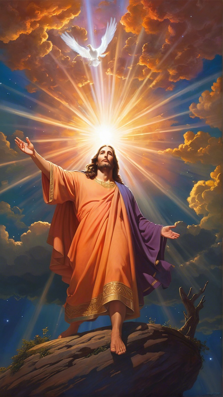 Radiant Jesus Figure with Dove and Divine Light