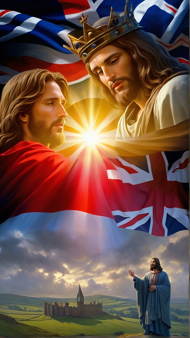 Figures Symbolizing Divinity and Heritage with Flags