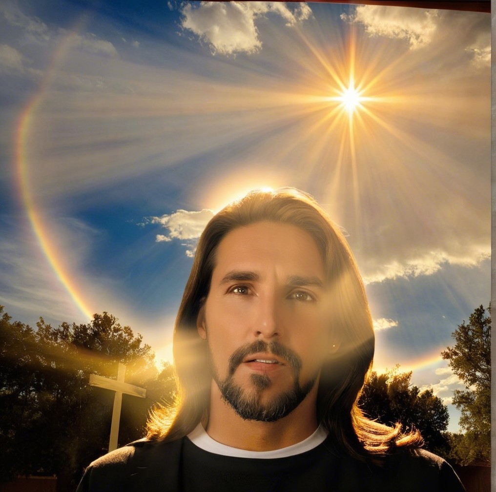 Serene Landscape with Thoughtful Man and Radiant Sky
