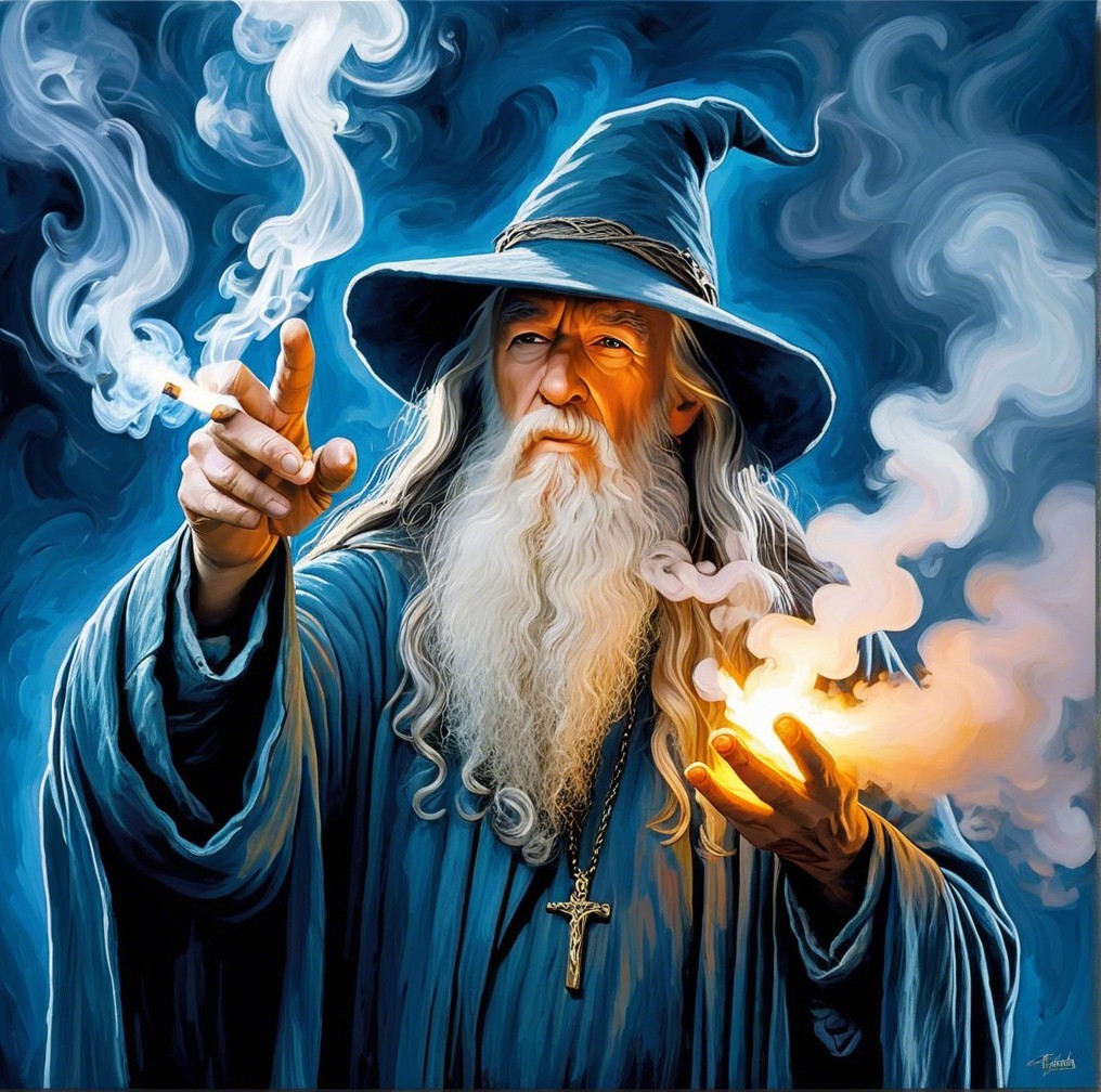 Wizard Conjuring Magic Against Mystical Background