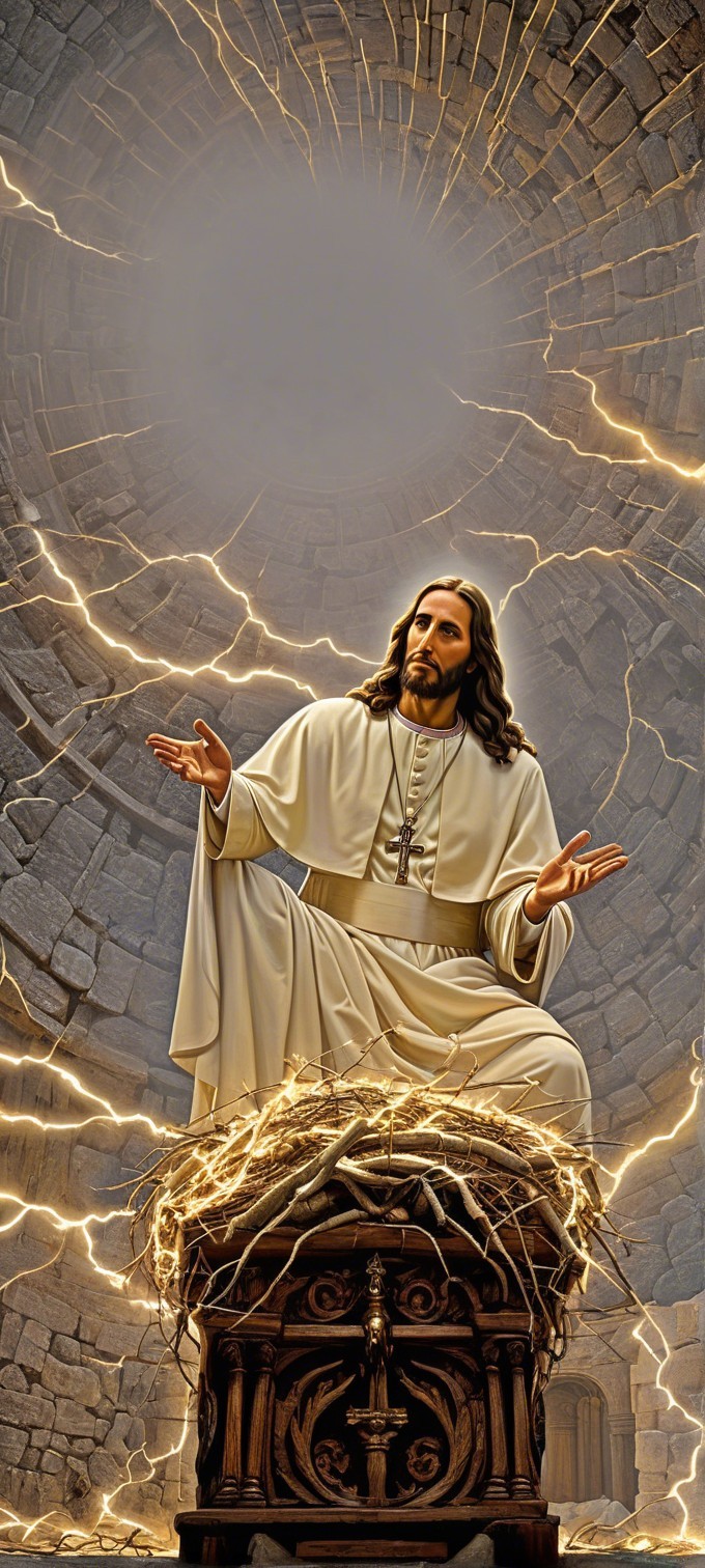 Serene Figure in White Robes Surrounded by Light