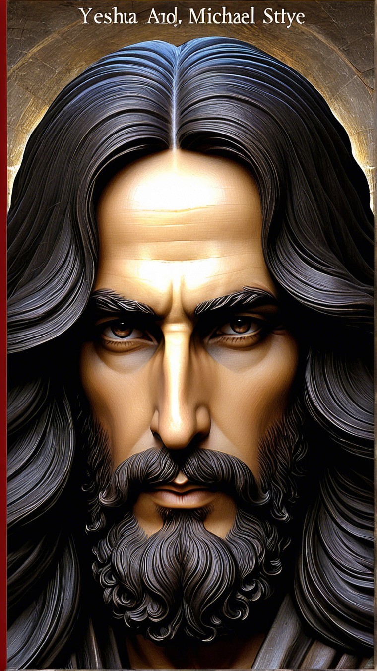 Detailed portrayal of a man with long dark hair and beard