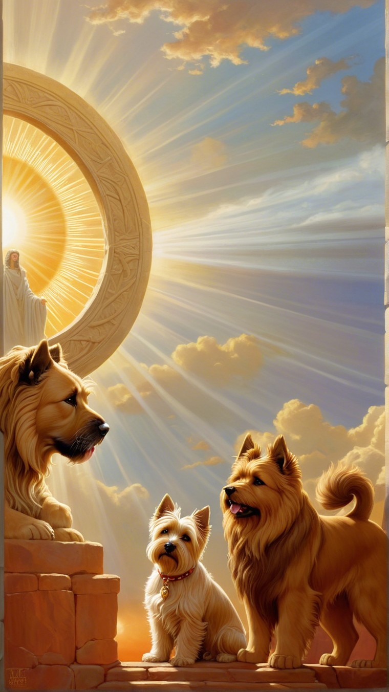 Three Dogs in a Radiant Heavenly Setting