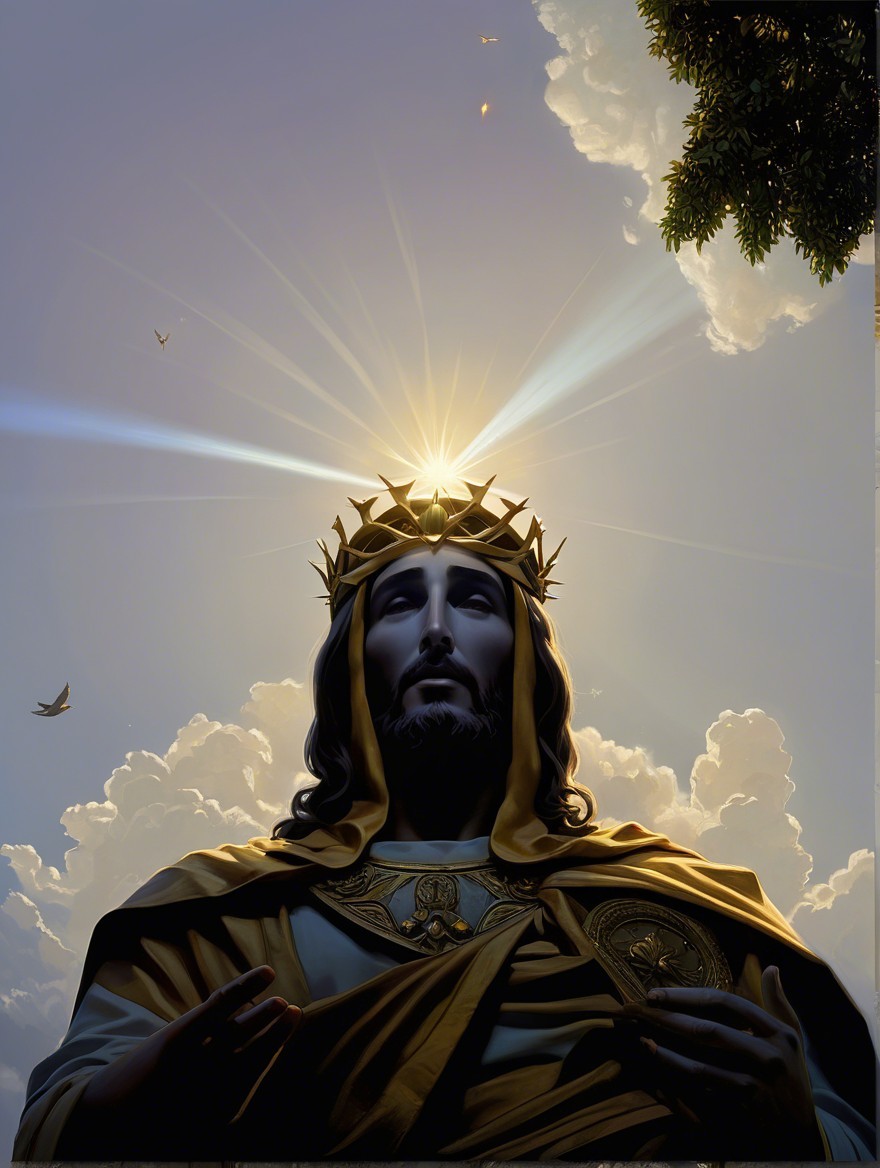 Majestic Christ Figure Surrounded by Light and Clouds