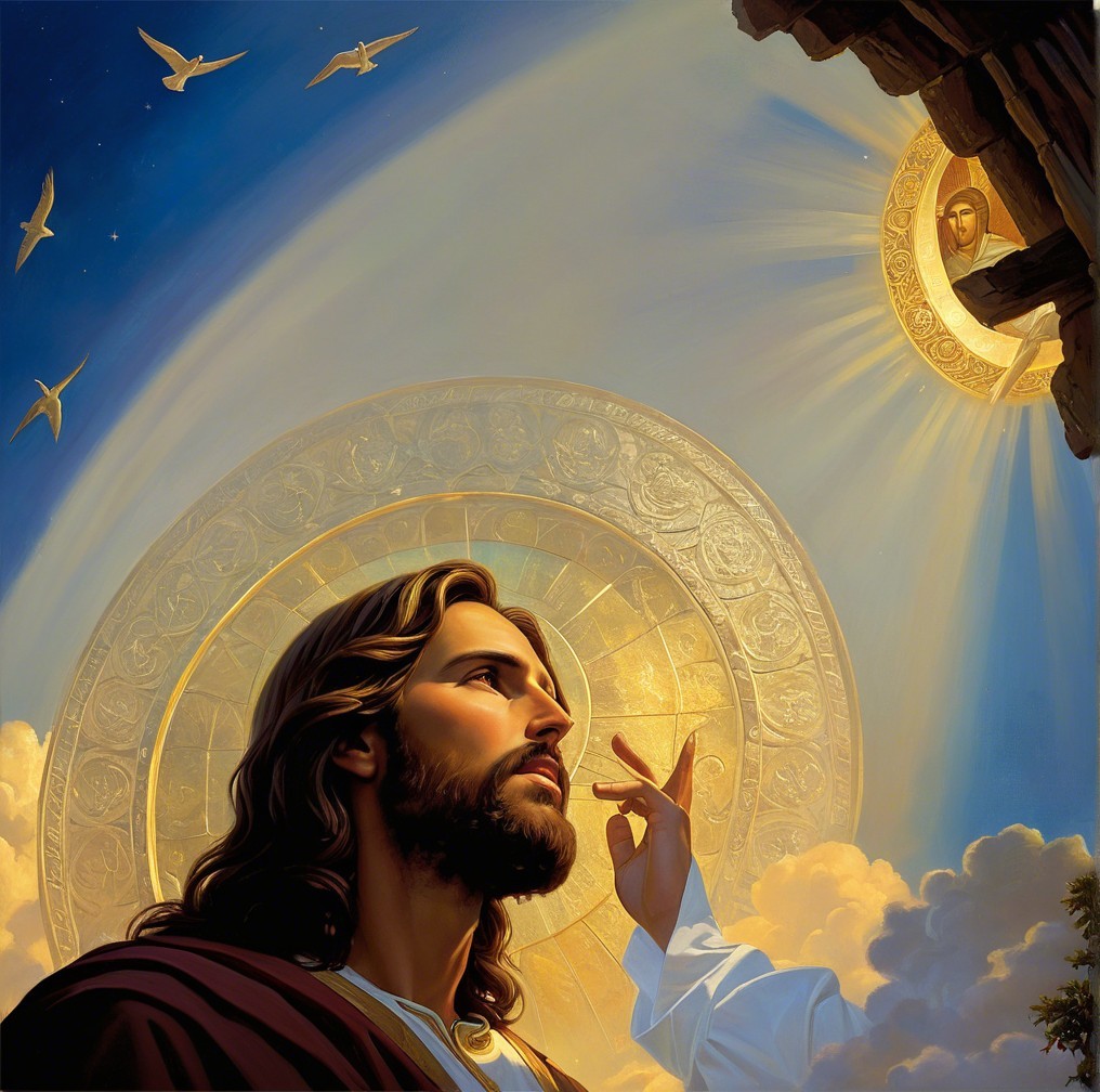 Serene depiction of Jesus with divine elements