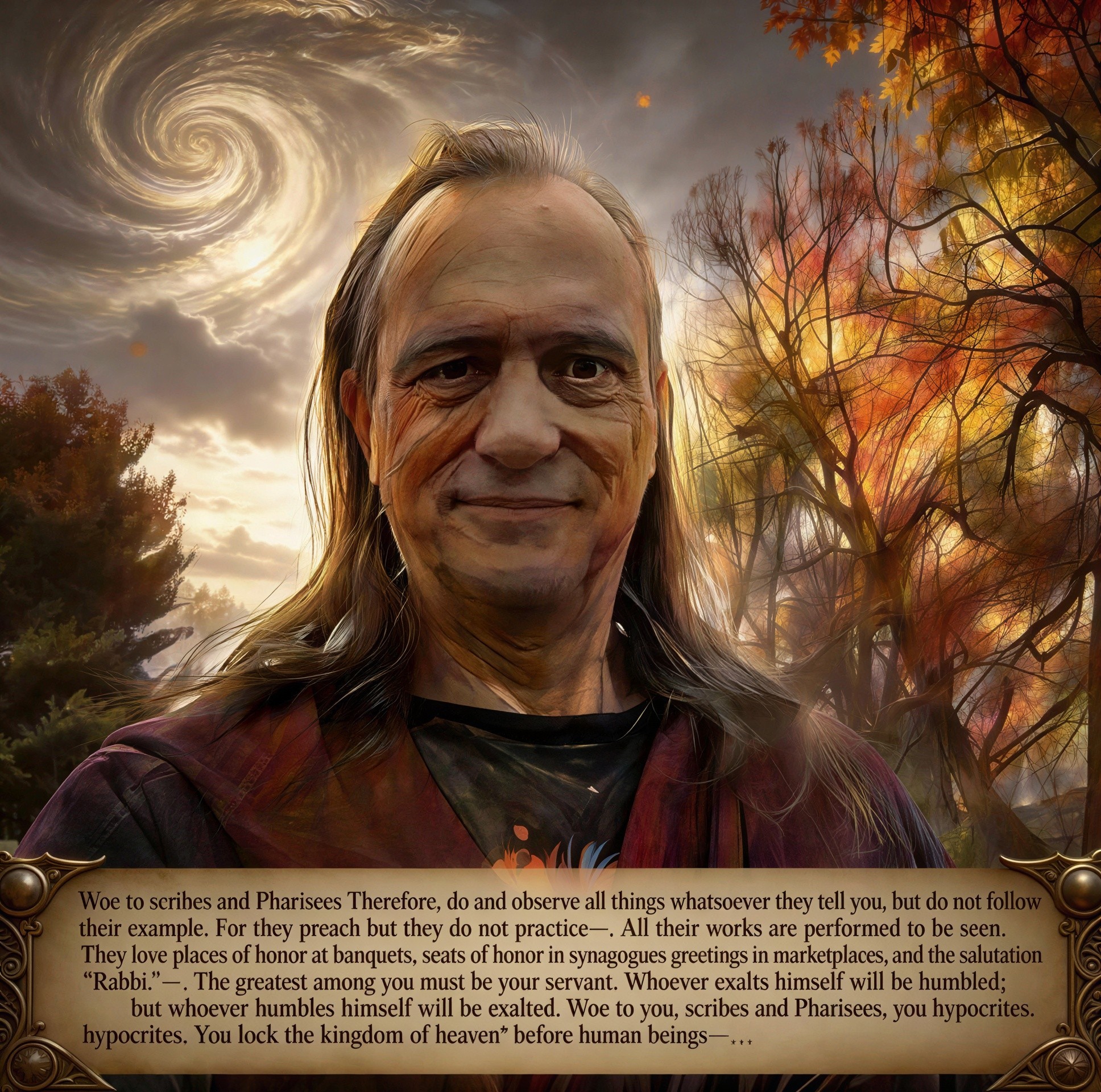 Digital Illustration of a Smiling Man in a Forest