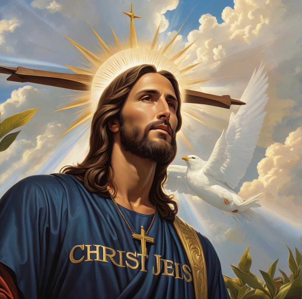 Regal Jesus Christ in Blue Robe with Dove and Halo
