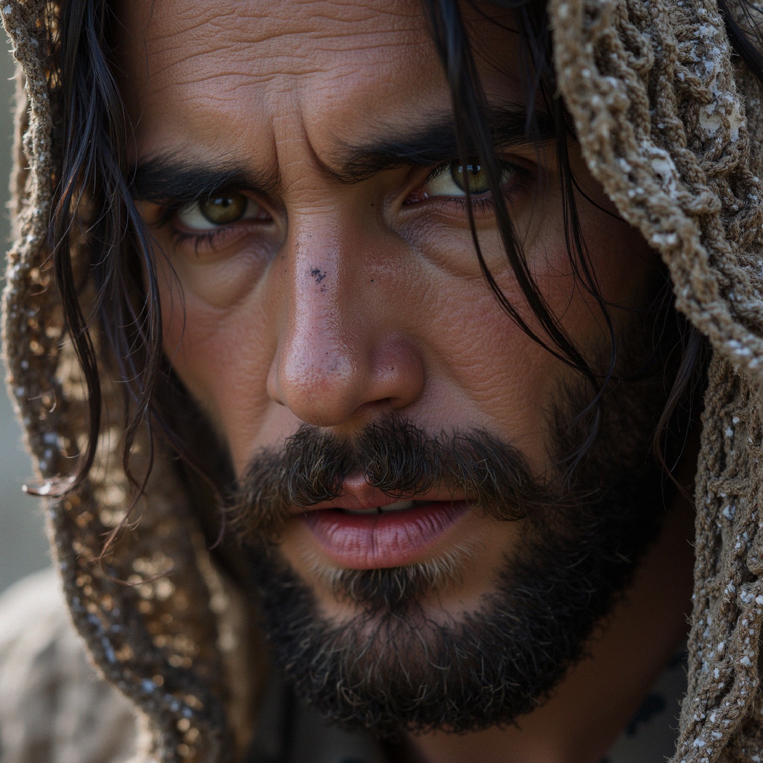 Close-up Portrait of a Man with Green Eyes and Beard