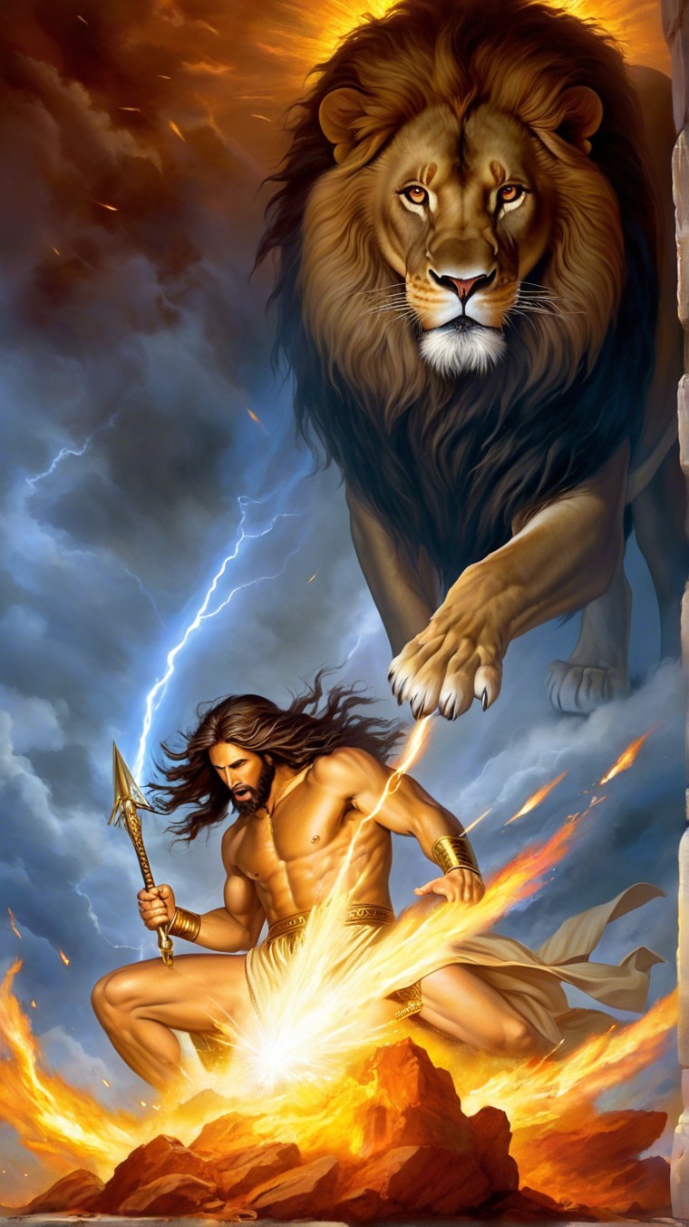 Deity with Spear Surrounded by Flames and Lightning