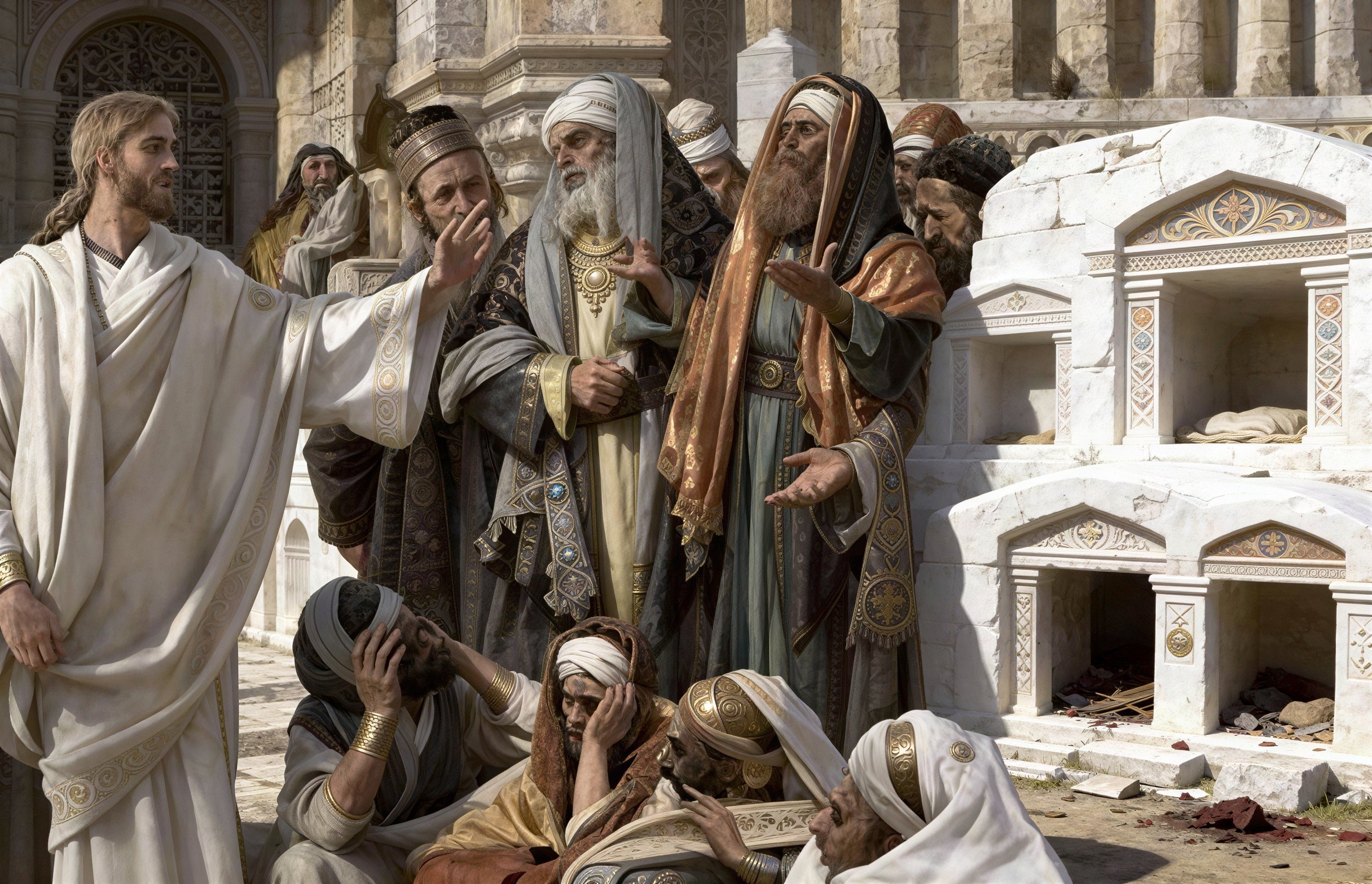 Oil Painting of Jesus Addressing Jewish Elders and Scribes