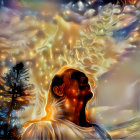 Serene Jesus Figure in Heavenly Cloud Background