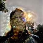 Blue-Skinned Figure in Mystical Forest Portrait