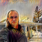 Serene Coastal Sunset with Figures and Ship