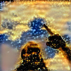 Majestic Figure with Eagle in Serene Cloudy Scene