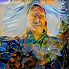 Angel with Brown Hair and Wings in Prayerful Scene