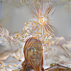 Serene Figure with Flowing Hair and Majestic Clouds