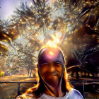 Majestic figure in white robe with glowing energy orbs