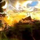 Serene Figure in Flowing Robes Amidst Dramatic Landscape