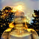 Majestic Figure in Flowing Robes Surrounded by Light
