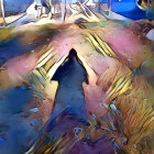 Majestic figure with wings in a cosmic landscape