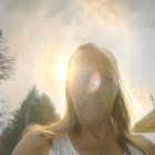 Serene Figure Against Radiant Clouds and Sunlight
