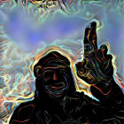 Digital Illustration of Jesus Amidst Stormy Waves