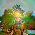Mystical Man Surrounded by Flames and Butterflies