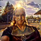 Heroic Figure in Golden Armor in Fantasy Landscape