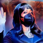Woman in Black Mask with Elegant Jacket and Textured Background