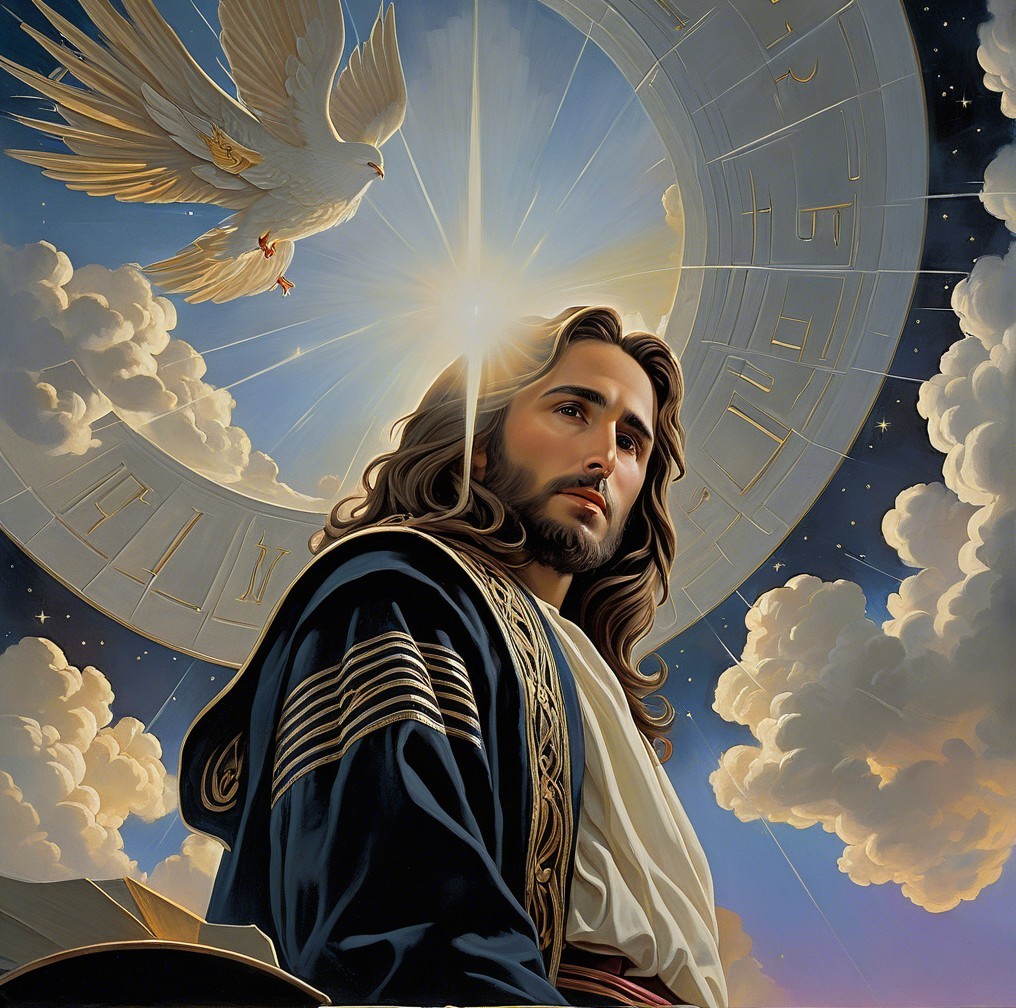 Serene Figure Surrounded by Light and Doves