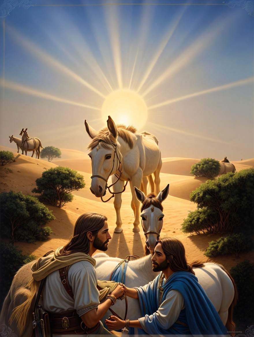 Desert Landscape with Figures and White Horses
