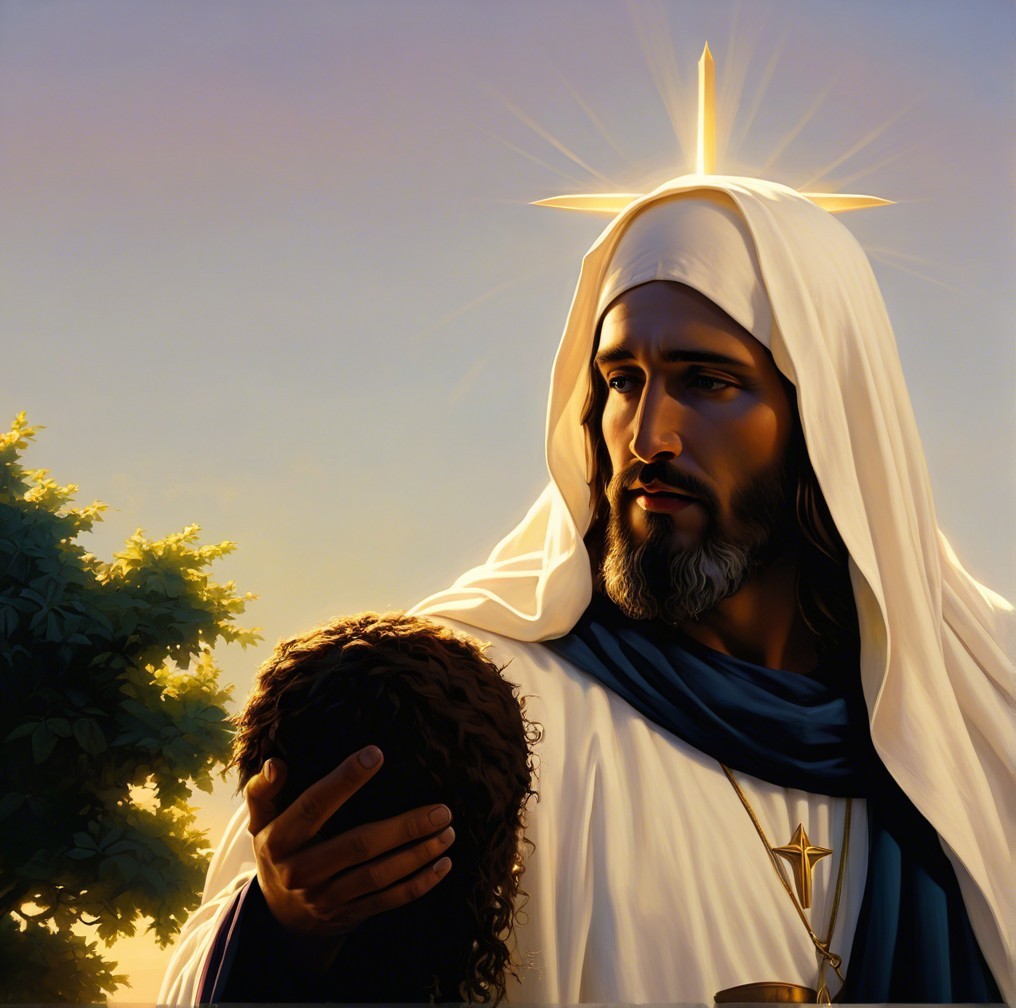 Serene Scene of Compassionate Figure in White Robe