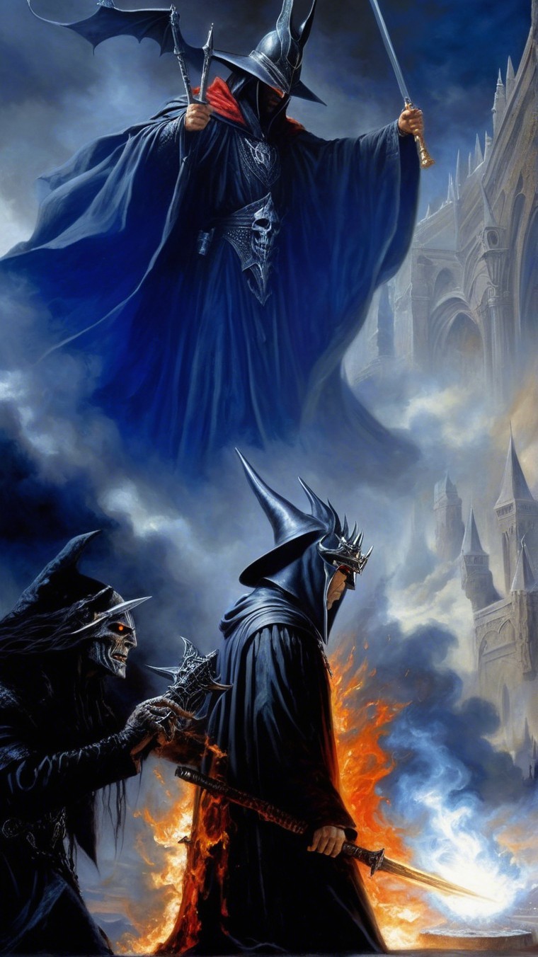 Dramatic Fantasy Scene with Ominous Figures in Robes