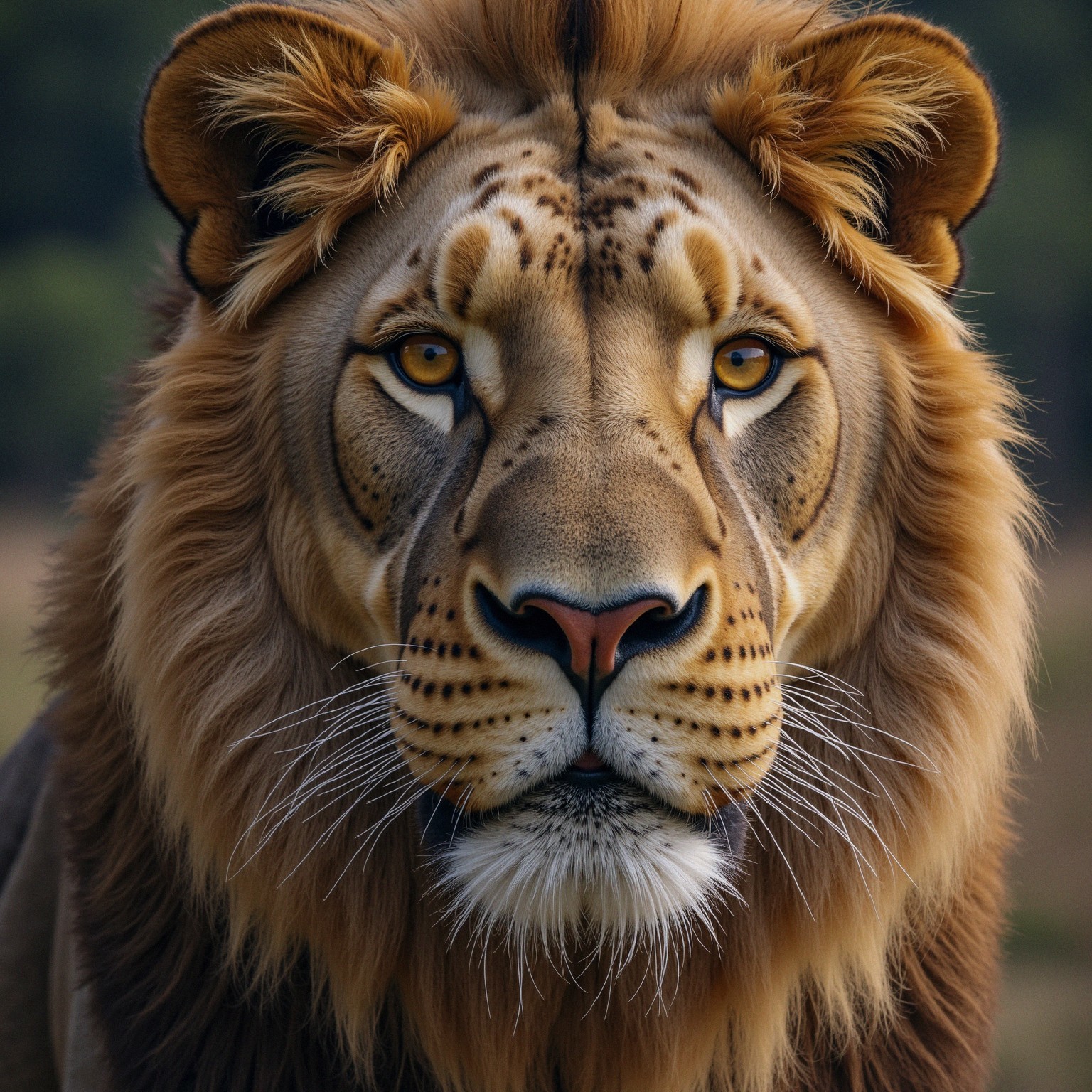 Majestic lion with thick mane in natural setting