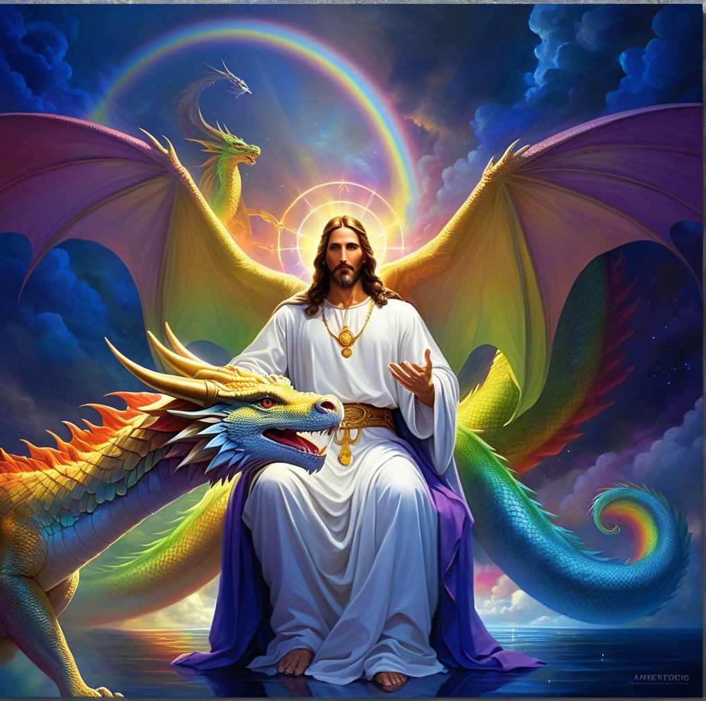 Divine Figure with Dragon in Celestial Setting